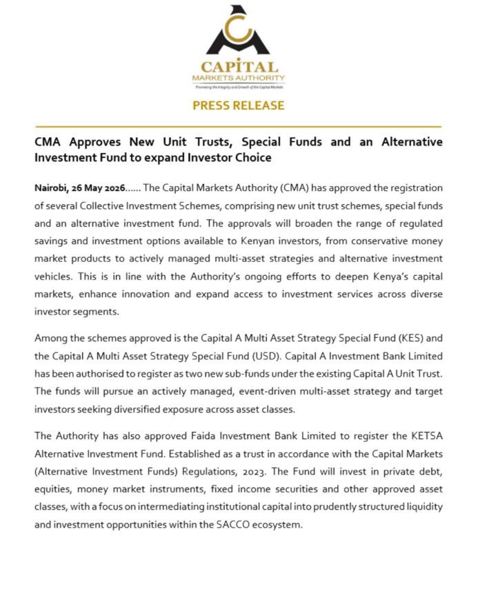 CMA ketsa fund Specail Fund, Saccos Co-op News