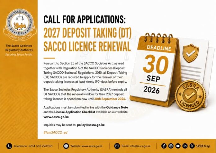 SASRA notice via Co-op News on Sacco Registration